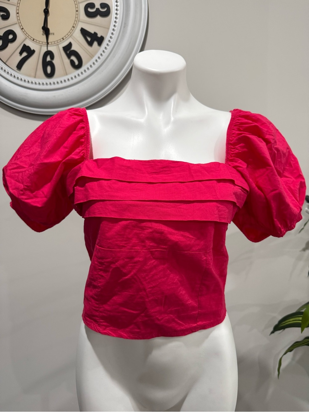 New Sim & Sam PINK FLAME POPLIN PLEAT BUST TOP XL